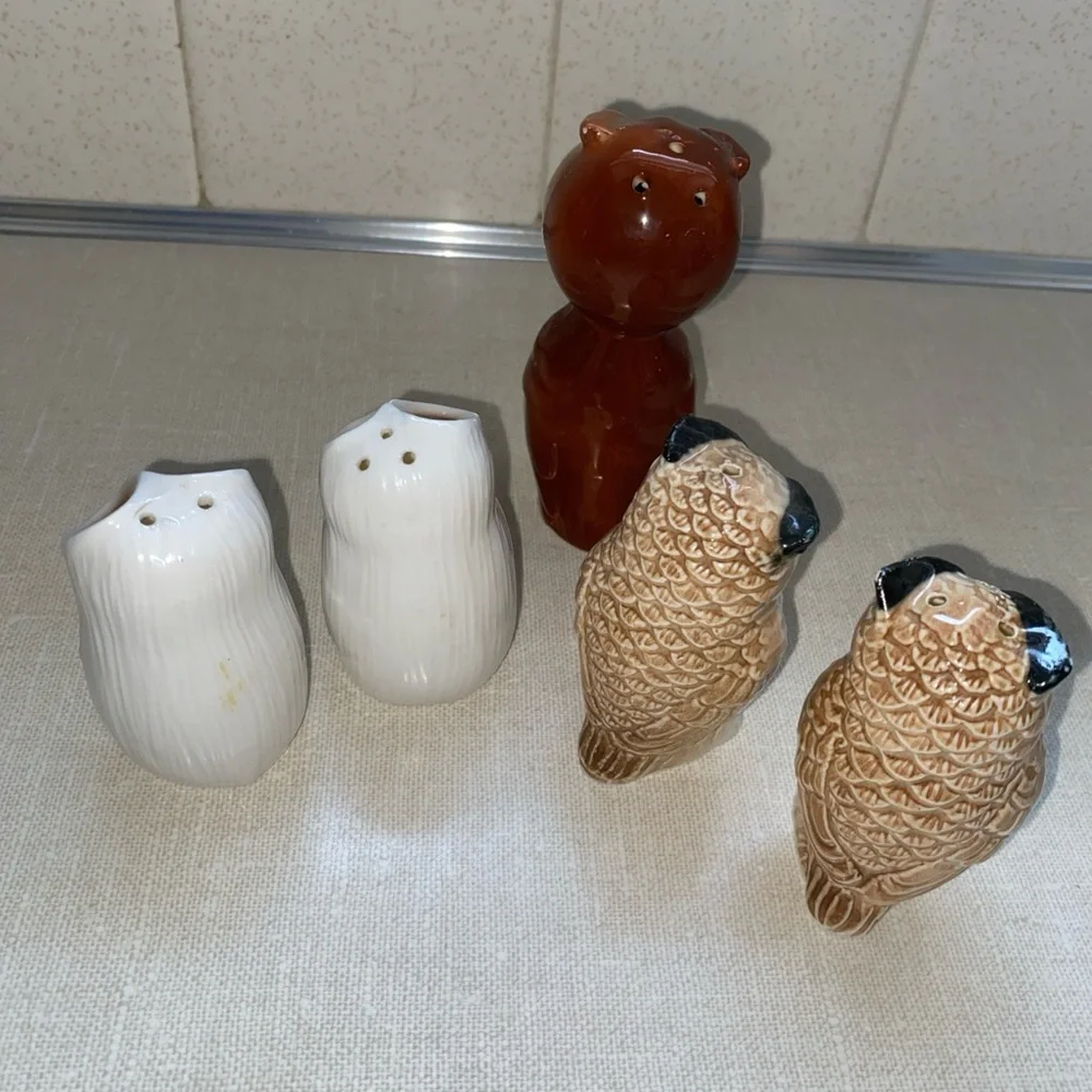 Vintage Salt & Pepper Shakers Set Lot Owls‎ 5 Items